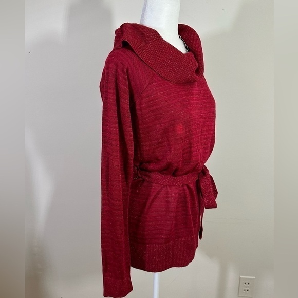 N. W.T. AB Studio sz lg cowl neck sweater red with a with matching belt - Picture 3 of 13